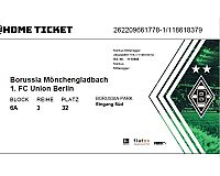 1 Ticket Gladbach gegen Union Berlin Block 6A am Sonntag, 28.04.