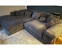 Couch, Sofa, Cordbezug, Anthrazit, Ecksofa L-Form