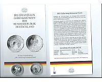 20 Euro Silbermünze Immanuel Kant 2024 in der Kapsel mit Flyer