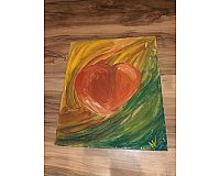 Künstler Bild Gemälde auf holz Herz 30x25cm