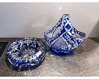 Reserviert Bleikristall in blau Aschenbecher und Korb Körbchen
