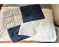4 Kissenbezüge blau / grün-beige verschieden Größen