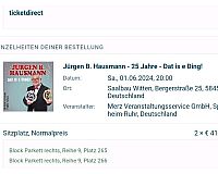 2 Tickets Jürgen B. Hausmann 25 Jahre Dat is e Ding 01.06. Witten