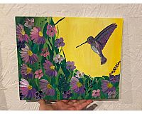 Acrylbild 24 cm x 30 cm „Einsamer Kolibri“