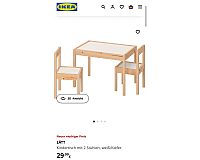 Ikea - Kindertisch mit 2 Stühlen, weiß/Kiefer