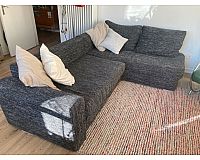 Eck-Sofa Stoff grau-weiß