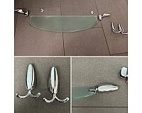 Glasablage & 2 doppelte dazu passende Haken Bad Toilette Wand