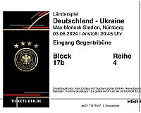 Ticket. Fußball. Deutschland - Ukraine, 3. Juni 2024