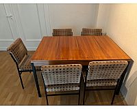 Vintage Esstisch mit Stühlen, sechs Stück