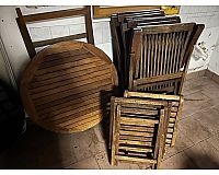 Massivholz Gartentisch mit 6 Stühlen und 2 Hockern