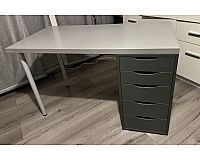 Tisch mit ALEX Schubladenelement, grau, 36x70 cm