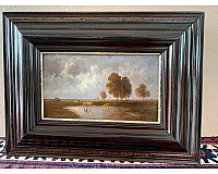 Original Gemälde Öl, Heinrich Neppel, 20x35, Landschaft mit Kühen