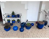 Div blaue Übertöpfe Garten Keramiktopf