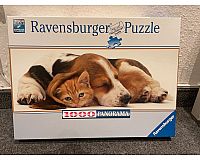 1000 Teile Panorama Puzzle Hund Katze